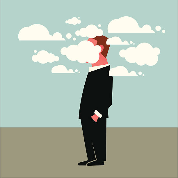 Vector illustration of a businessman with his head in the clouds
